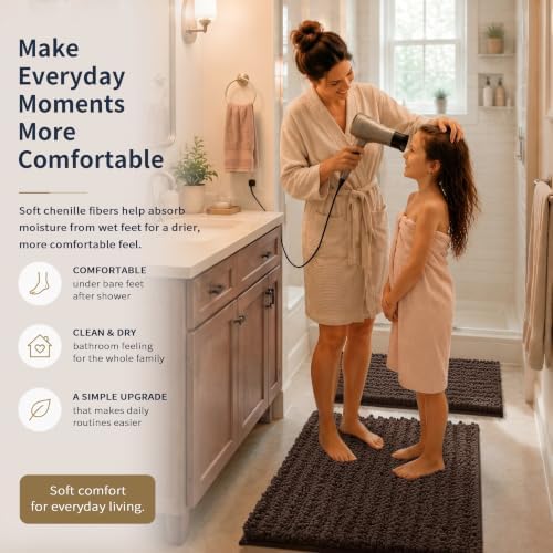 Yimobra Brown Bathroom Rug Set 3 Piece, Super Water Absorbent Bath Mat Set - Image 4