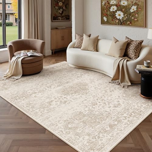 HUGEAR Light Brown 5x7 Area Rug Washable for Living Room by HUGEAR
