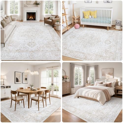 5x8 Washable Area Rugs for Living Room Beige Non-Slip Rug - Image 7