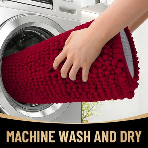 OLANLY Thick Chenille Small Bathroom Rugs 24x16, Absorbent Bath Mat, Red - Image 4