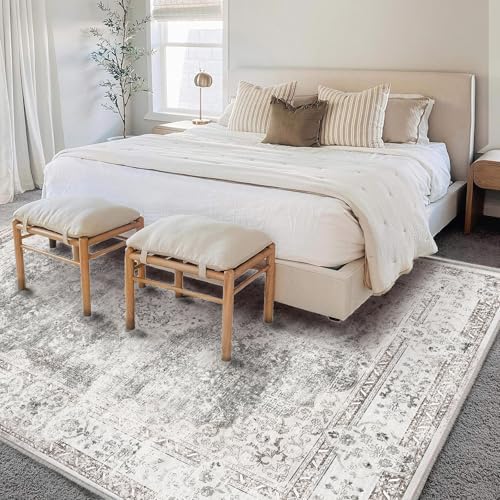 CHAMPLANT Washable Area Rug 3'x5' Vintage Traditional Floor Cover Foldable Thin Rugs Retro Kitchen Indoor Distressed Non Slip Carpet Floral Print Mat Bedroom Living Room - Image 2