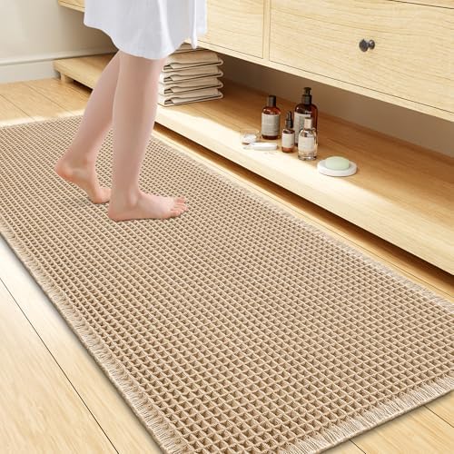 Smiry Waffle Bath Mat 60X24, Extra Soft Absorbent Bathroom Rugs, Brown by Smiry