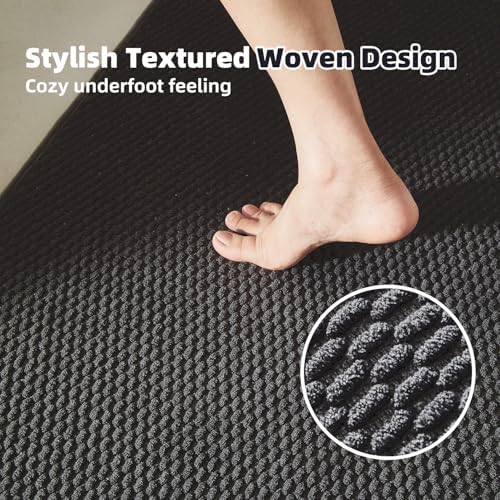 TYUU Black Bathroom Runner Rugs, Long Bath Mat Runner Washable Thin Quick Dry Low Pile Bathroom Runner Rugs Non Slip, Black 16''x60'' - Image 2