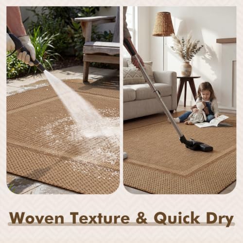 MontVoo-Outdoor Rug-Patio Rug 9x12 ft Polypropylene Indoor Outdoor Rugs Outdoor Carpet for Patio Deck Balcony Porch, Textured Weave, Durable for High Traffic, Fade-Resistant, Modern Neutral Brown - Image 5