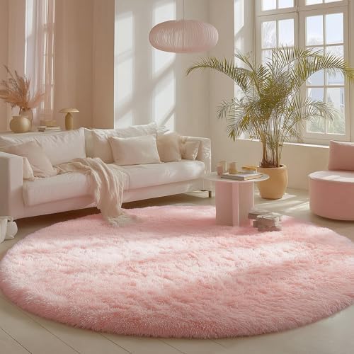PAGISOFE Ultra Soft Pink Round Rug for Girls Bedroom 8Ft,Shaggy Circle Rugs for Girls Room, Large Fluffy Carpet for Classroom, Shag Circular Rug for Boys Nursery Teen Dorm,Cute Baby Room Decor - Image 3