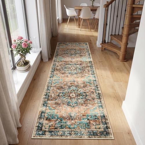 GarveeHome Washable Rug Runner 2x8 Vintage Runners for Hallways Green&Brown by GarveeHome