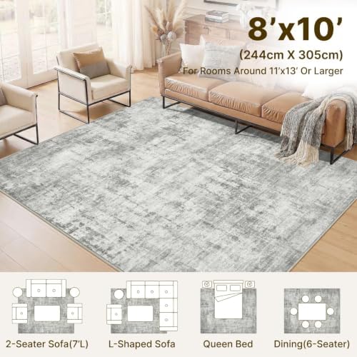 8x10 Area Rugs Washable Abstract Rug for Living Room Bedroom Grey - Image 2