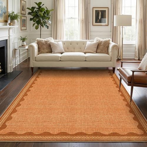 GarveeHome Scalloped Orange Washable Rugs 6x9 Rug for Living Room Solid Modern Minimalism Soft Low-Pile Carpet for Bedroom Dining Nursery Non Slip TPE Backing by GarveeHome