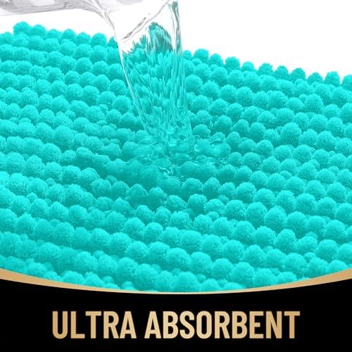 OLANLY Thick Chenille Small Bathroom Rugs 24x16, Absorbent Bath Mat, Teal - Image 3