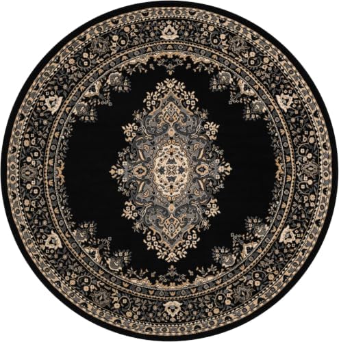 Unique Loom Reza Collection Traditional Persian Style Area Rug, 8' 0" x 8' 0", Black/Beige by UniqueLoom