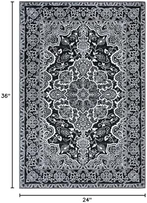 KUTA Oriental Small Area Rug 2x3 Black Washable Black Entryway Rugs - Image 2