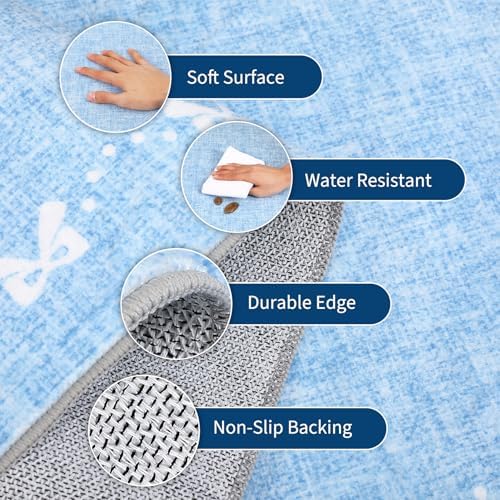 GarveeHome Washable 9x12 Area Rug for Living Room Bow Solid Blue Rug Non Slip Soft Bedroom Rugs Low Pile Foldable Large Area Rug Stain Resistant Carpet for Nursery Dining Room Classroom, Blue - Image 4