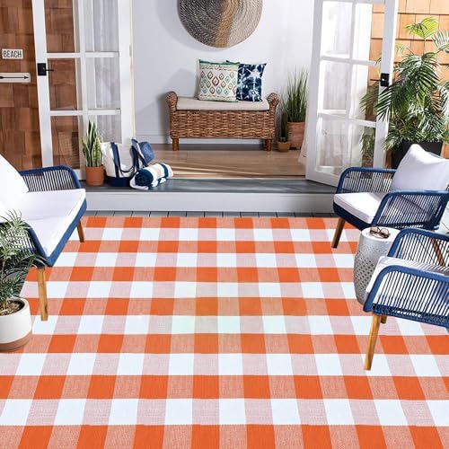 Fall Outdoor Rug Orange Buffalo Plaid Outdoor Rug Cotton Hand-Woven Buffalo Check Rug Layered Doormats for Front Door/Front Porch/Farmhouse/Entryway/Patio - Image 7