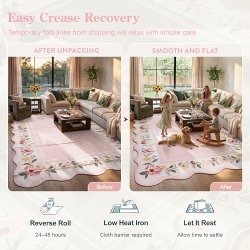 Lahome Round Girls Bedroom Rug 6ft, Pink Floral Area Rug - Image 7