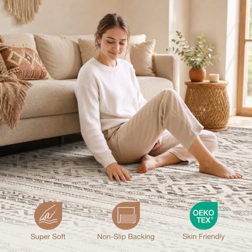 cotiled 6x9 Area Rugs for Living Room: Boho Washable Rug for Dining Room - Image 4