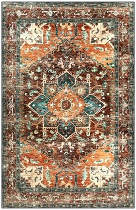 Yamaziot Area Rug 5x7, Non-Slip Washable Boho Vintage Living Room Rug - Image 3