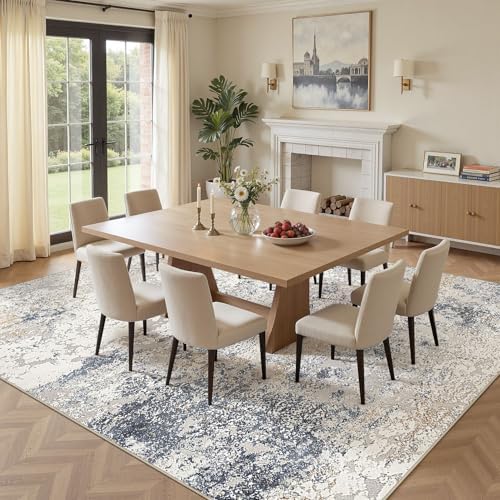 DMOYEST Square Area Rug Living Room Rugs 10x10 Washable Beige Blue Carpet - Image 4