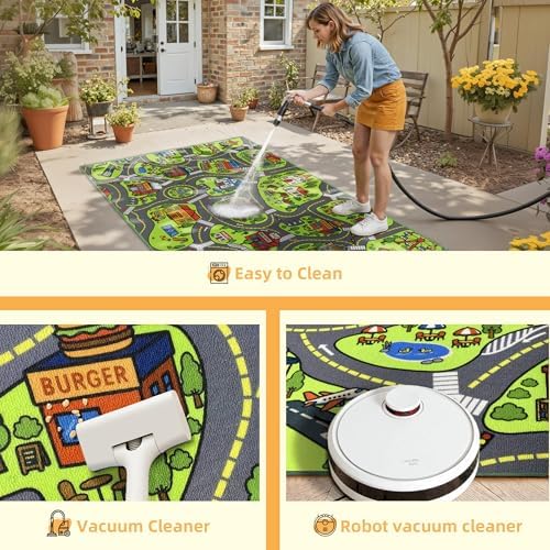 Upgrade Ultra Non Slip Kids Car Rug, Kids Road Playmat Rug for Toy Cars, Educational Town City Map Washable Carpet for Boy Playroom Bedroom, Safer Car Track Play Mat for Children Baby Toddler, 40"x24" - Image 6