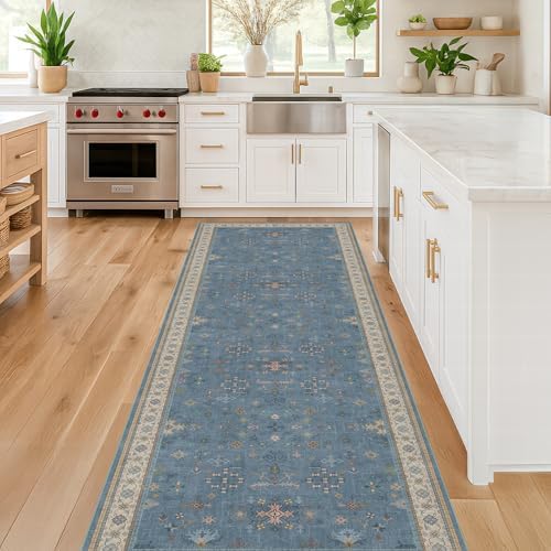 Hazo Haus Non Slip 10ft Long Hallway Runner Rug Blue - 2 x 10 Runner Rug, Washable & Waterproof 2x10 Kitchen Floor Mat - Modern Eclectic Boho Design Décor - Image 6