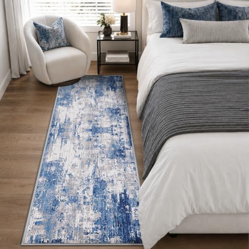 RELEANY Washable Runner 2'x6' Abstract Area Rug for Hallway Blue Gray - Image 4