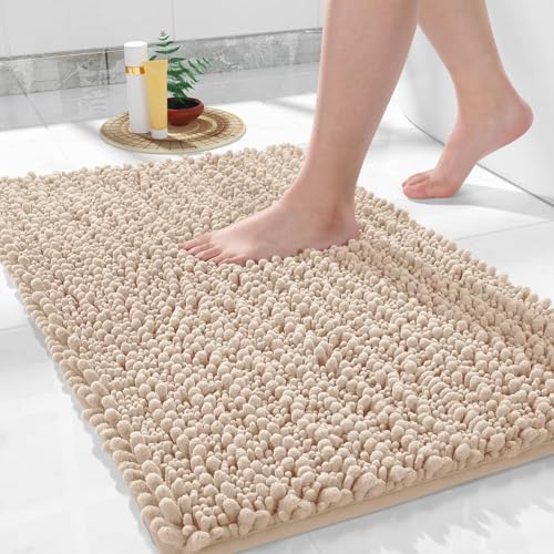 Yimobra Bathroom Rugs Non Slip Washable 32x20 Inch - Ultra Soft Absorbent Chenille Bath Mat, Quick Dry Shaggy Floor Carpet for Tub Shower, Light Brown Home Decor Accessories by Yimobra