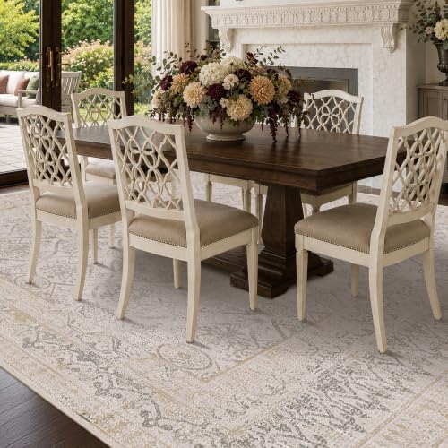 Ivory Transitional 8x10 Area Rugs for Living Room & Bedroom, Non-Slip Washable Vintage Distressed Rug for Dining Room, Low Pile Stain Resistant Floor Carpet, Soft Transitional Décor - Image 6