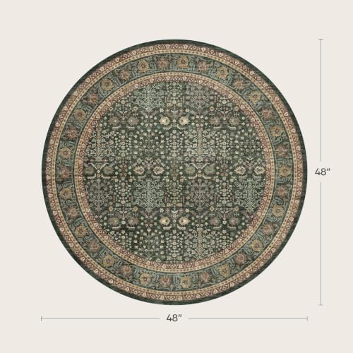 Lofus 4ft Washable Area Rug for Living Room, Non-Slip Green Boho Carpet - Image 2