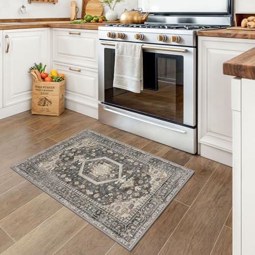KUTA Vintage Entryway Rugs Indoor Hazel Washable Rug 2x3 Floral Doormat - Image 3
