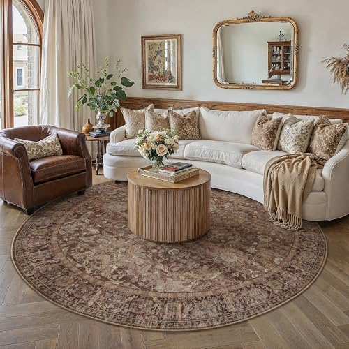 HUGEAR 5x5 Round Rugs Rust Red Vintage Rug for Living Room - Image 2