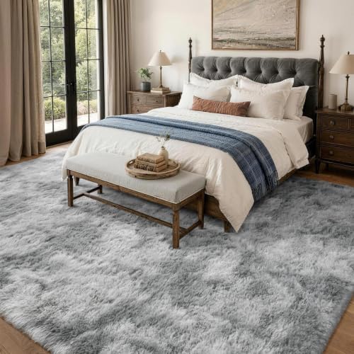 10x14 Extra Large Fluffy Area Rugs for Living Room Tie-Dyed Light Grey - Image 3