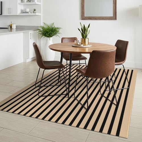 KILOCOCO Striped Rug 4x6 ft Washable Woven Front Door Rug, Brown and Black - Image 3