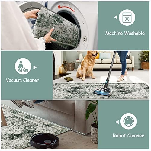 Moynesa Ultra-Thin Washable Area Rug - 5x7 Large Gray Rug for Living Room Vintage Rugs for Bedroom, Non Slip Non Shedding Pet Friendly Dining Room Mat Carpet for Department Office Kitchen - Image 3