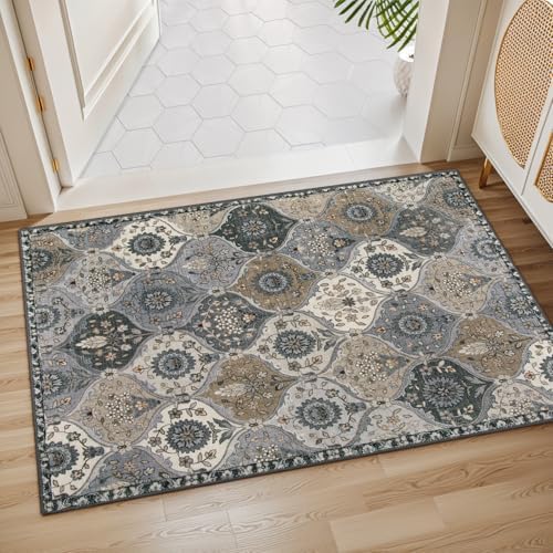 Lahome Moroccan Area Rug, 2x3 Entryway Rug Washable Grey Indoor Door Mat - Image 4