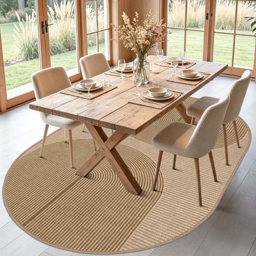 Easy Jute Rug for Pet Home: 6x9 Oval Outdoor Rugs - Geometric Arch Pattern - Image 3