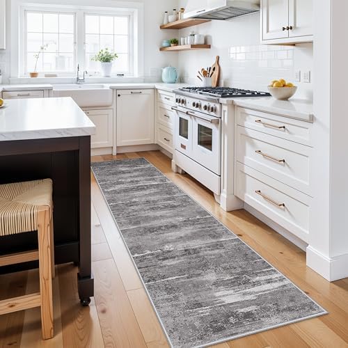 Hallway Runner Rug 2x8 Washable: Kitchen Entryway Carpet with Non Slip Backing Indoor Ultra-Soft Foldable Rugs for Laundry Bedroom Modern Abstract Floor Mat for Bathroom 2x8 Black by YOUFORTONG