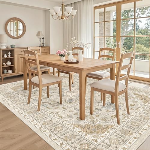 Madane 6x9 Area Rugs for Living Room, Vintage Washable Rug, Beige/Blue - Image 4