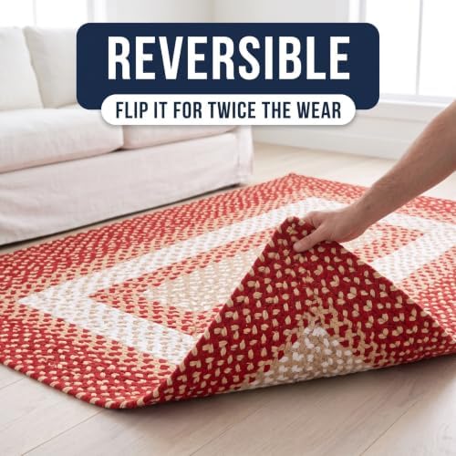 Super Area Rugs 7x9 Farmhouse Braided Cotton Area Rug, Red/Cream/Ivory - Image 4