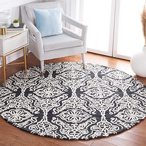 SAFAVIEH Blossom Collection Area Rug - 9' x 12', Black & Ivory, Handmade Wool, Ideal for High Traffic Areas in Living Room, Bedroom (BLM112Z) - Image 2
