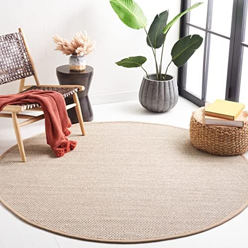 SAFAVIEH Natural Fiber Round Rug 4' Textured, Marble & Linen NF143B by Unknown