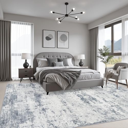 5x8 Area Rug Living Room: Modern Washable Soft Carpet Blue Grey - Image 3