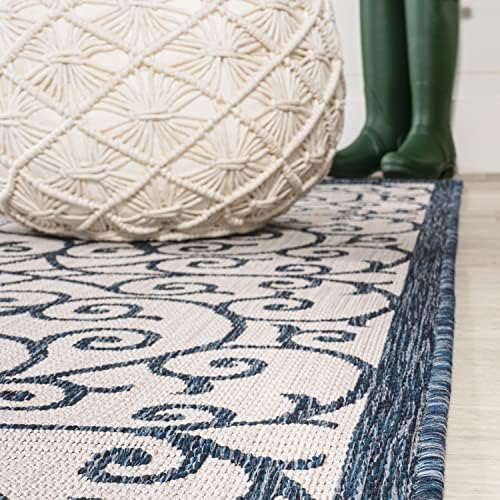 JONATHAN Y Vintage Filigree Indoor Outdoor Runner Rug 2X8 Blue/Cream, Madrid Textured Weave for Backyard, Patio, Porch, Easy-Cleaning, High Traffic, Pet-Friendly, Non-Shedding (SMB107F-28) - Image 6