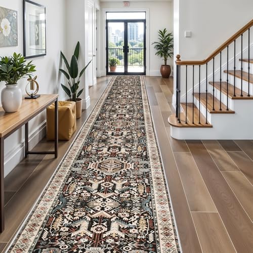 3x20 Runner Rug for Hallway - Hallway Runner Rug Distressed Mats Non-Slip Soft Room Floor Carpet for Dining Room (Black,3x20) - Image 2