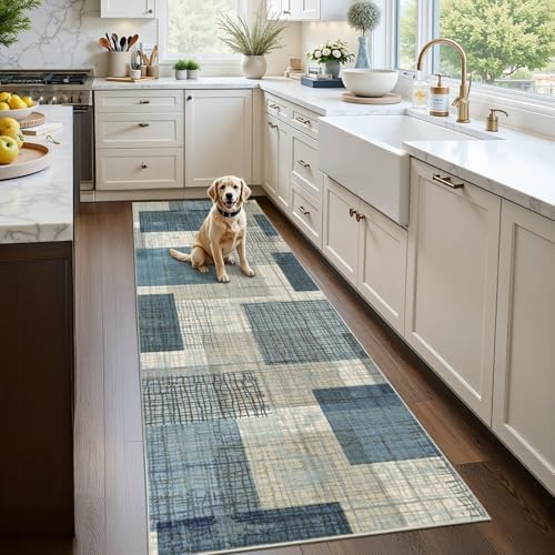 Washable 2x6 Runner Rug for Hallway Kitchen Bedroom, Blue by Ailyei