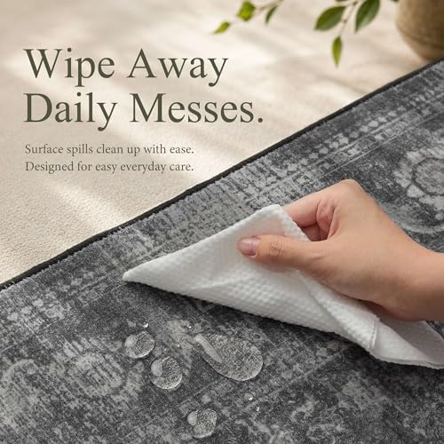 4x6 Washable Boho Area Rug, Non-Slip Black Bedroom Carpet - Image 4