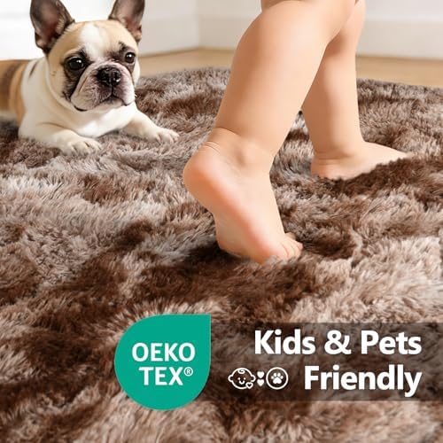 6x9 Large Fluffy Shaggy Area Rugs Non-Slip for Living Room Tie-Dyed Coffee - Image 5
