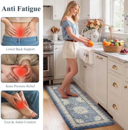 Collive Kitchen Mats Cushioned Anti Fatigue Blue Kitchen Rug Set, 24''x59'' - Image 4