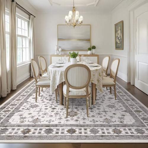 GarveeHome Beige Brown Area Rug 9x12 Washable Living Room Bedroom Vintage Rug - Image 3