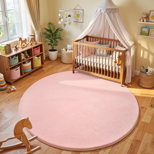 Amearea Pink Round Area Rug 4ft Washable Circle Rug for Bedroom Living Room by AmeareaDirect