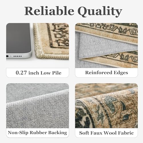 Extra Large Area Rugs 10x14 for Living Room, Traditional Medallion Printed Carpet Rugs for Bedroom Low Pile Thin, Non Slip Washable Rug for Dining Room, Vintage Multi Brown/Green - Image 6