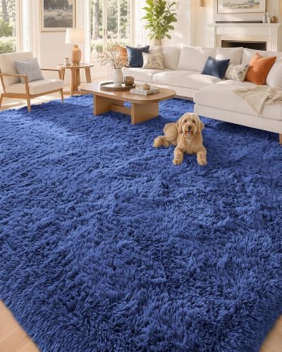 OLANLY 7x8 Machine Washable Large Area Rugs for Living Room, Bedroom, Soft Fluffy Shaggy Bedside Rug, Indoor Floor Carpet for Kids Girls and Boys, Dorms, Nursery, Home Decor Aesthetic, Navy Blue - Image 5